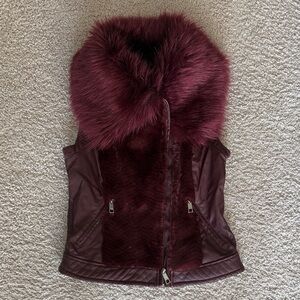 Guess Maroon Faux Fur Vest
